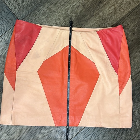 Maje Peach Orange and Magenta Lamb Leather Mini Skirt - Picture 11 of 16
